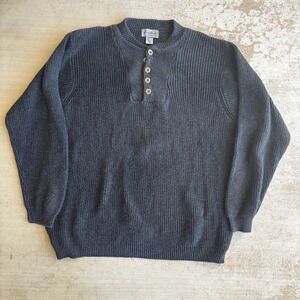 Eddie Bauer Sweater Mens Tall XL Grey Henley Chunk Knit Outdoors Heavy USA Made
